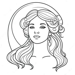Pagini De Colorat Cu Zeita Lunii Majestuoase Cu Par Fluid 129687 62823