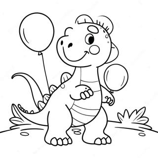 Pagini De Colorat Cu Dinozaur Fericit Cu Baloane Desene De Colorat