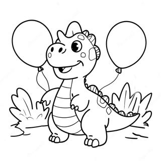 Pagini De Colorat Cu Dinozaur Fericit Cu Baloane Desene De Colorat