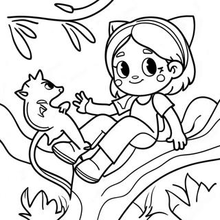 Fata Aventuroasa Cu Pisica Intr Un Copac Pagina De Colorat 131182 63981