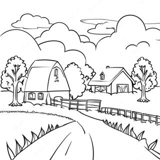 Pagina De Colorat Cu Peisaj De Ferma Linistit Cu Copaci 131902-64544