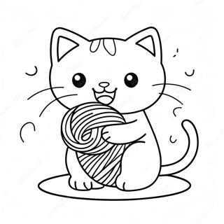 Desen De Colorat Cu O Pisica Kawaii Jucausa Care Se Joaca Cu Fir 133440 65731