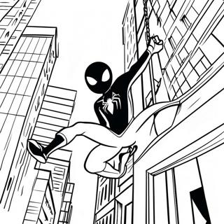 Pagina De Colorat Cu Miles Morales Swinging Prin Oras 133853-66046