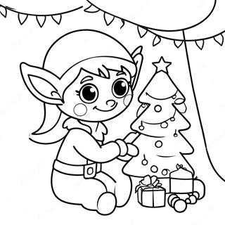 Pagina De Colorat Cu Elf Vesel Decorand Bradul 133958-66131