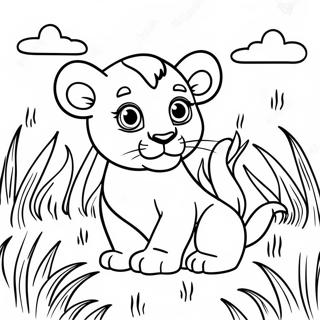 Pagini De Colorat Cu Pui De Leu Drăguț În Iarbă Desene De Colorat