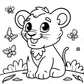 Pagini De Colorat Cu Pui De Leu Fericit Cu Fluture 134650 66674