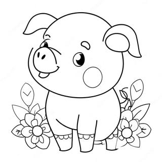 Pagini De Colorat Cu Purcel Adorabil Cu Flori 21010-4591