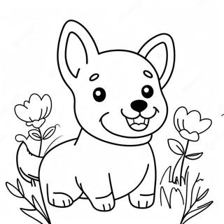 Corgi Fericit Cu Flori Pagina De Colorat 30125-6557