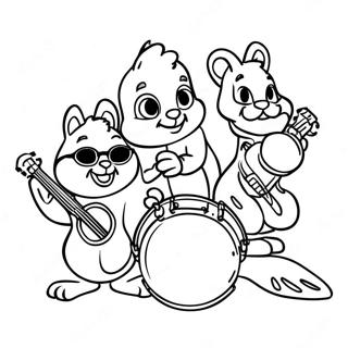 Pagini De Colorat Cu Alvin And The Chipmunks Jucând Instrumente Desene De Colorat