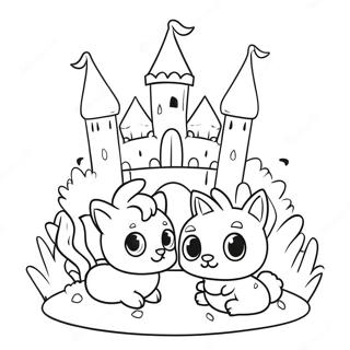 Pisici Palat Dragute In Pagina De Colorat Cu Castel 49356-10805