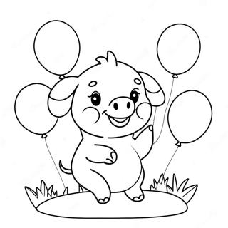 Pagina De Colorat Cu Purcelus Fericit Cu Baloane 55345 12116