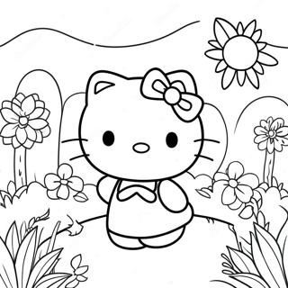 Pagina De Colorat Cu Hello Kitty In Gradina De Flori 562-893