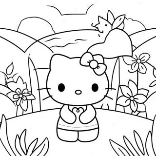 Pagina De Colorat Cu Hello Kitty In Gradina De Flori 562-895