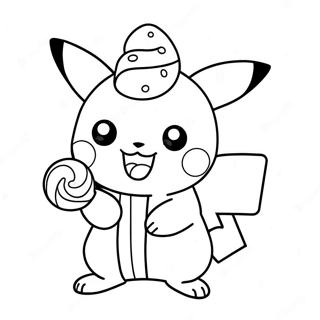 Pikachu Tinand Un Baston De Bomboane Pagina De Colorat 72674 16380