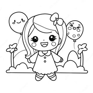 Pagini De Colorat Cu Fetita Kawaii Fericita Cu Baloane 73473-17003
