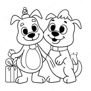 Pagina De Colorat Bluey Si Bingo Cu Cadouri De Craciun 75654 18698