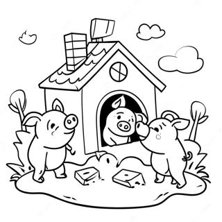 Pagina De Colorat Cu Cei Trei Purcelusi Construind O Casa 76601 19435
