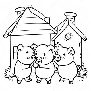 Pagina De Colorat Cu Cei Trei Purcelusi Construind O Casa 76601 19436