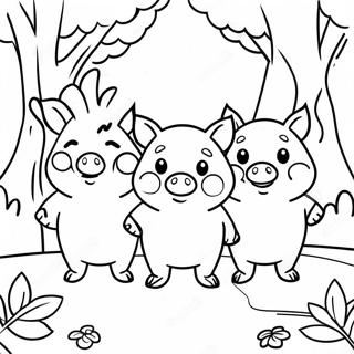 Pagina De Colorat Cu Cei Trei Purcelusi In Padure 76603 19441