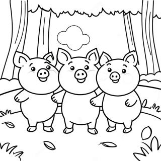 Pagina De Colorat Cu Cei Trei Purcelusi In Padure 76603 19443