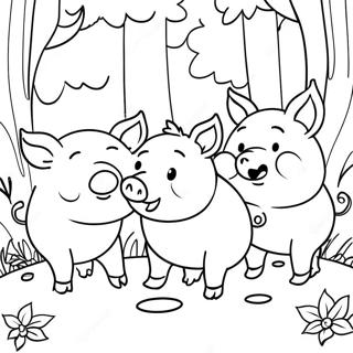 Pagina De Colorat Cu Cei Trei Purcelusi In Padure 76603 19444
