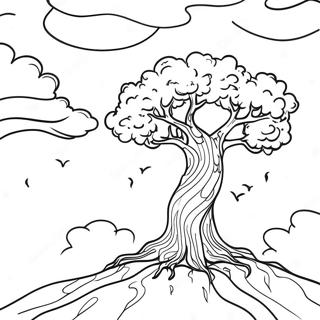 Copacul Singuratic Intr O Cer Intunecat Desen De Colorat 83370 24696