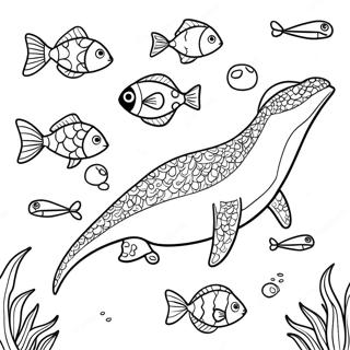 Pagina De Colorat Cu Mosasaurus Și Pești Colorați Desene De Colorat