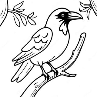 Pagini De Colorat Cu Corb Realist Asezat Pe O Ramura 84420-25518