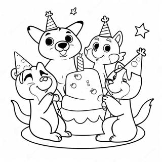 Pagina De Colorat Cu Bluey Si Prietenii La Sarbatoarea De Ziua De Nastere 84856-25864