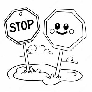 Pagina De Colorat Cu Semn De Stop Dragut Cu Fata Zambitoare 87415 27927