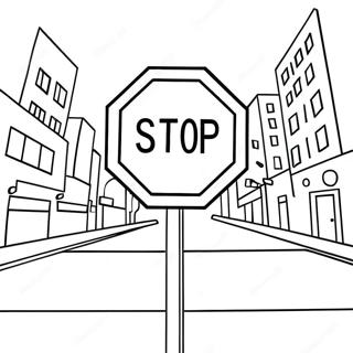 Pagina De Colorat Cu Semn De Stop De Desene Animate Intr Un Oras 87416-27929