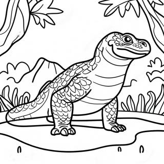 Pagina De Colorat Cu Dragonul Komodo În Natură Desene De Colorat