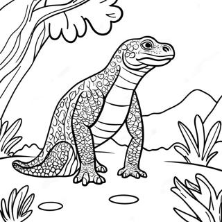 Pagina De Colorat Cu Dragonul Komodo În Natură Desene De Colorat