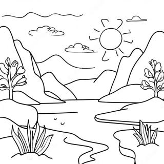 Pagini De Colorat Cu Peisaje De Apus Colorate In Acuarela 90066-30163