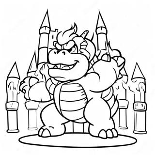 Bowser Intr O Pagina De Colorat Cu Un Castel In Flacari 9014-758