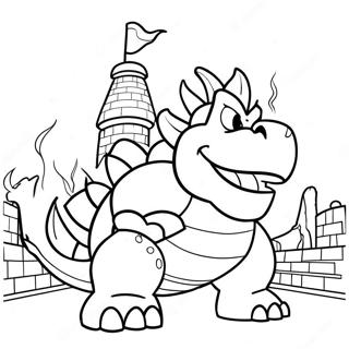 Bowser Intr O Pagina De Colorat Cu Un Castel In Flacari 9014-759