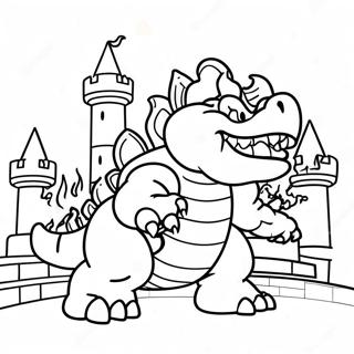 Bowser Intr O Pagina De Colorat Cu Un Castel In Flacari 9014-760