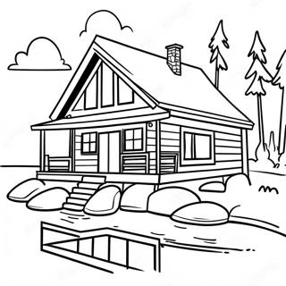 Pagina De Colorat Cu Cabana Insorita Pe Malul Lacului 91790 31580