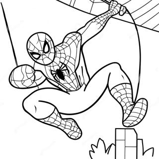 Pagina De Colorat Cu Spiderman Swinging Prin Noaptea De Halloween 93022-32538