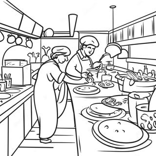 Pagina De Colorat Cu Bucataria Aglomerata A Unui Restaurant 93998-33290