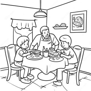 Pagina De Colorat Cu Scena Unui Restaurant Prietenos Pentru Familii 93999-33293