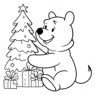 Pagina De Colorat Cu Winnie De Plus Decorand Un Brad De Craciun 94023-33311