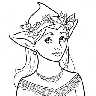 Pagina De Colorat Cu Elf Realist Elegant Cu Flori Desene De Colorat