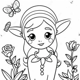 Pagina De Colorat Cu Elf Realist Jucăuș Cu Fluture Desene De Colorat