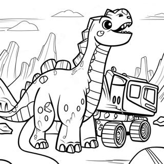 Pagina De Colorat Scena De Constructie Gigantica Cu Dinotrux 95718 34862