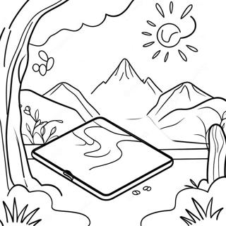 Pagini De Colorat Cu Ipad Care Arata Un Peisaj Magic 98857-37605
