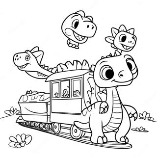 Trenul Dinozaurilor Cu Personaje Distractive Pagina De Colorat Desene De Colorat
